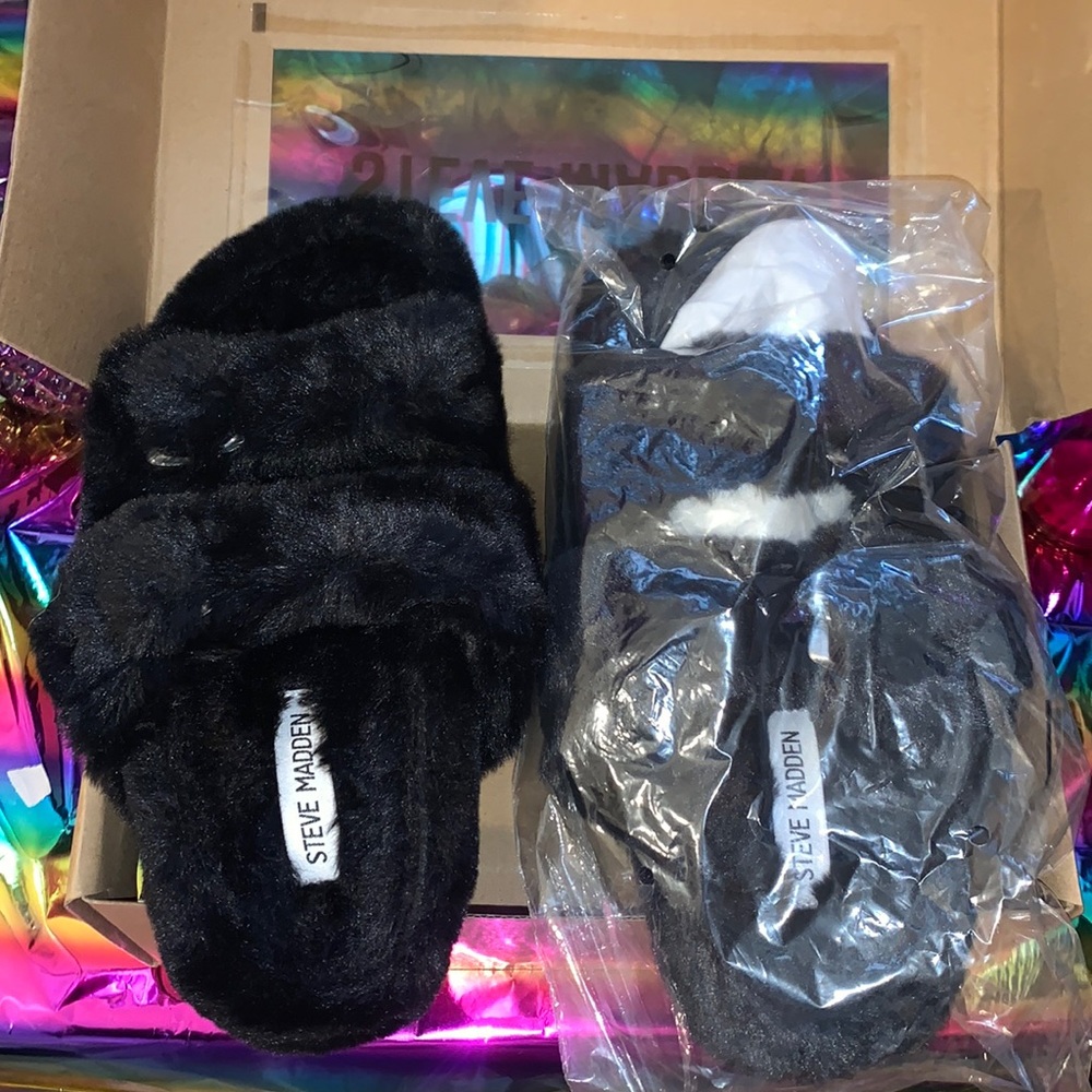 Black Faux Fur Slides Steve Madden brand new